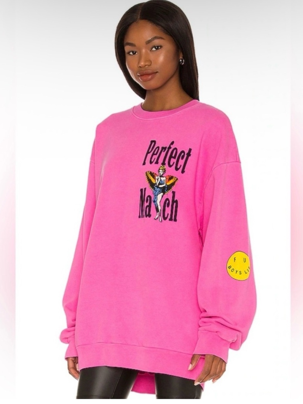 Boys Lie Hot Pink 'Perfect Match' Graphic Oversized Sweatshirt